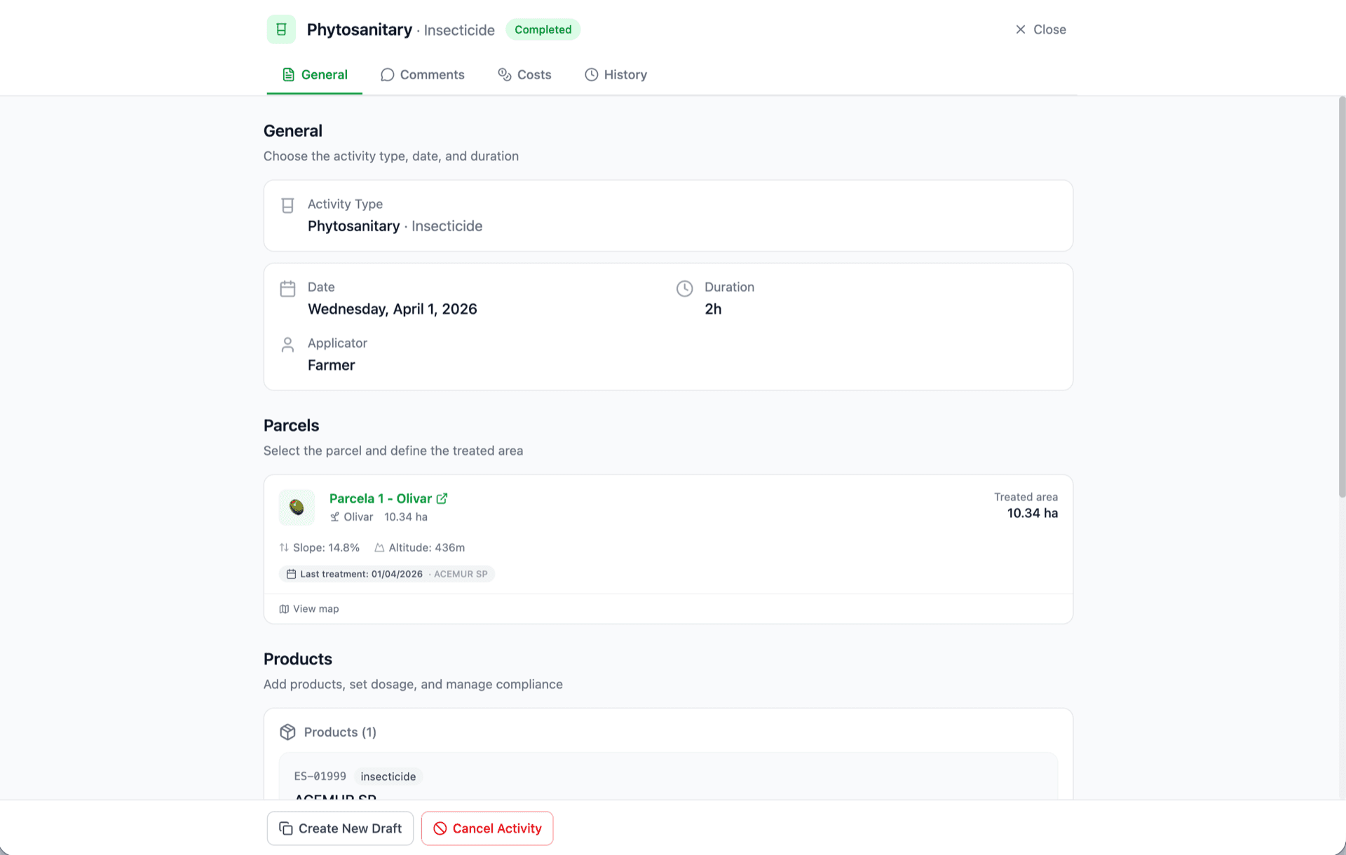 Logbook entry list showing automatic N input rows derived from fertiliser activities, each with product, parcel, date, and calculated N kg/ha.