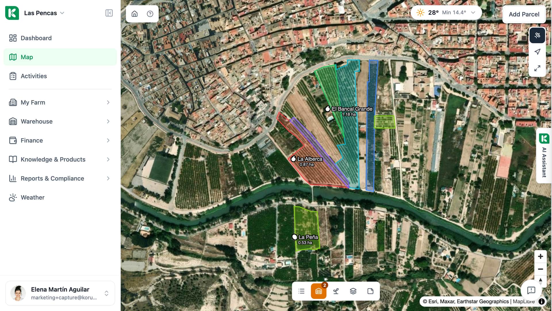 Desktop companion view of the same product. Show the broader dashboard / map / table that the phone screen drills into.