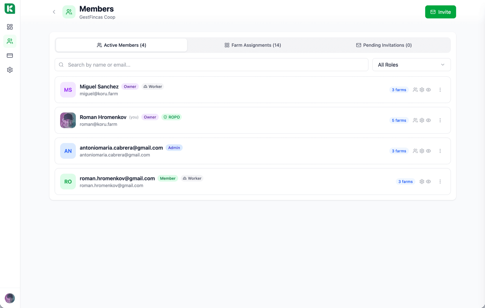 Panel multifinca con 48 fincas socias en barra lateral y un mapa de calor de tratamientos por región.