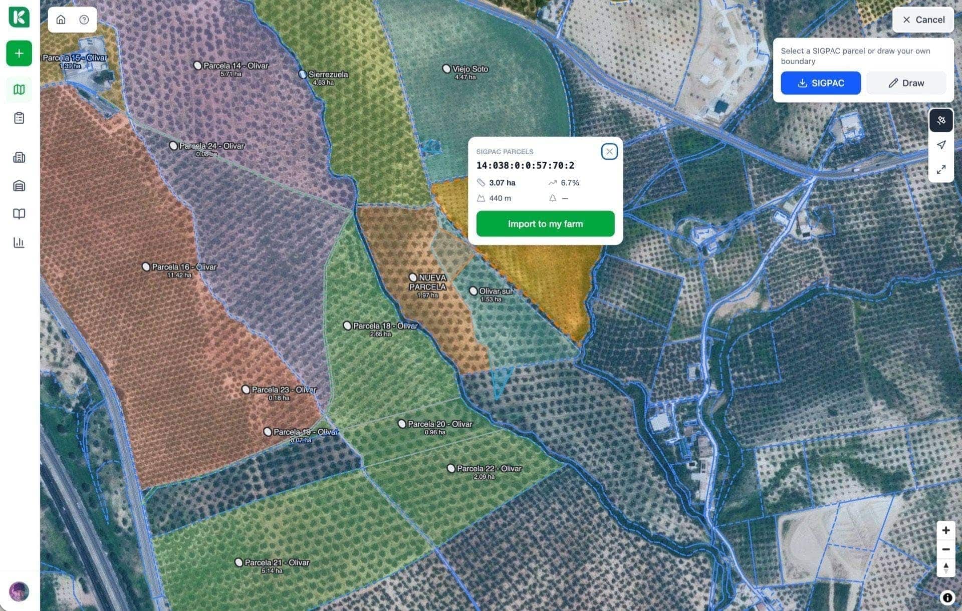 Anonymizovaná teplotná mapa spotreby hnojív v regióne s posuvníkmi na filtrovanie podľa plodiny, sezóny a programu. Žiadne názvy fariem nie sú vidieť.