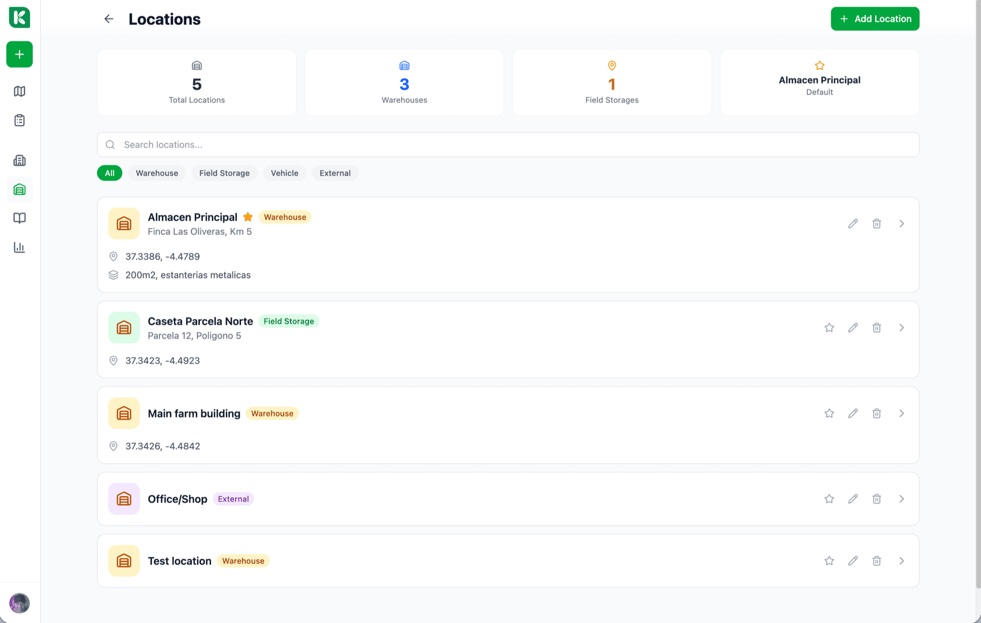Stock card for a fungicide showing its remaining litres, the active batch, and a mini-history of recent draw-downs tied to activities.