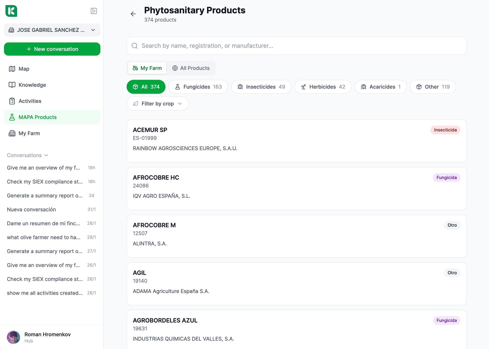 MAPA Product Registry - Product List