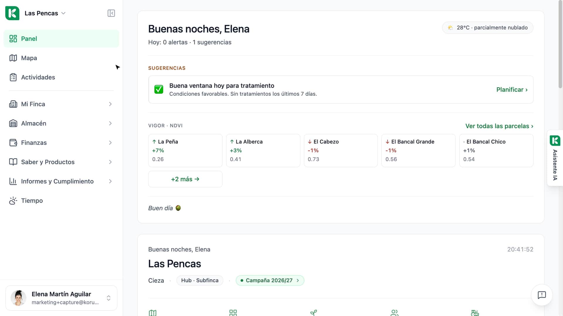 El asistente de Koru respondiendo a una pregunta sobre la finca